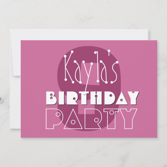 Modern Girls 9th Birthday Pink Stars Ver 002 W679 Invitation (Front)