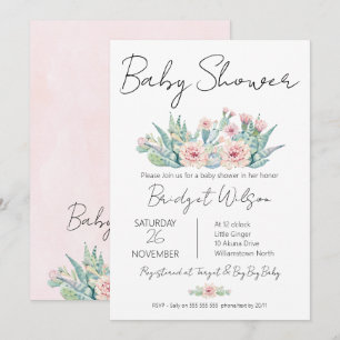 Modern Girls Floral Cactus Fiesta Baby Shower Invitation