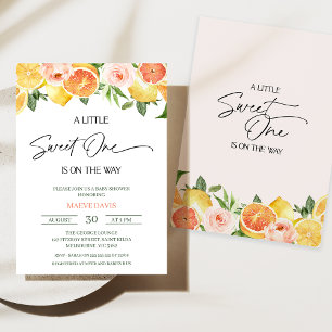Modern Girls Floral Citrus Sweet One Baby Shower Invitation