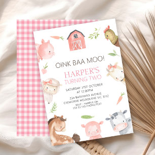 Modern Girls Minimalist Farm Themed Birthday Invitation