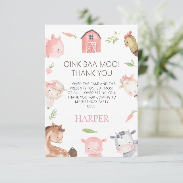 Modern Girls Minimalist Farm Themed Birthday Thank You Card (Standing Front)
