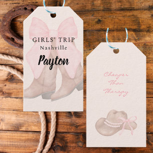 Modern Girls Night Out Pink Bow Cowboy Boots Gift Tags