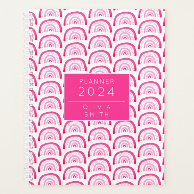 Modern Girls Pink Rainbow Pattern Annual Planner (Front)
