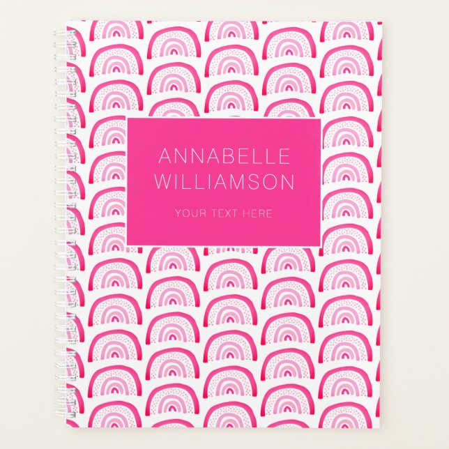 Modern Girls Pink Rainbow Pattern Annual Planner (Front)