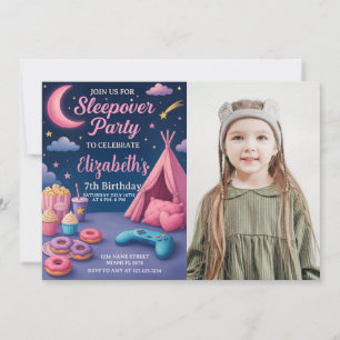 Modern Girls Slumber Party Card with photo