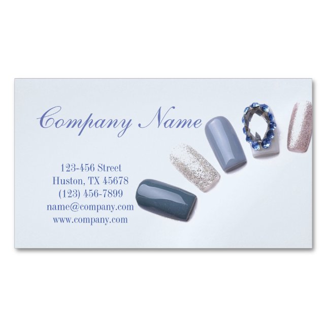 modern girly beauty salon blue nail artist 	Magnetic business card (Front)