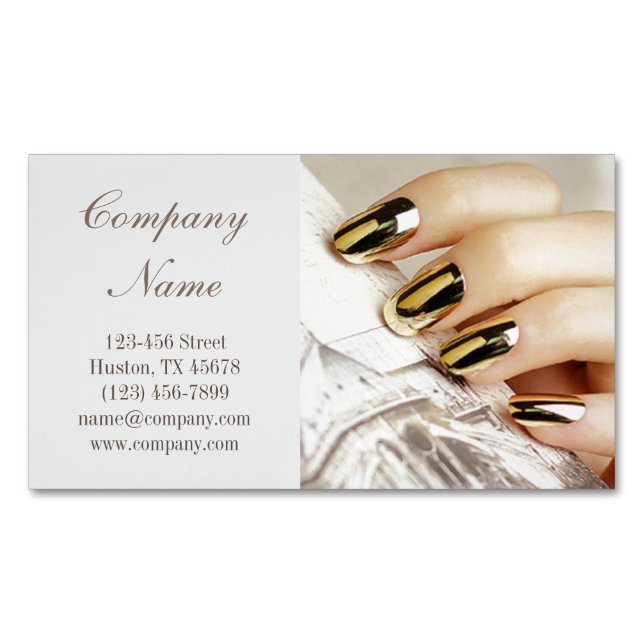 modern girly beauty salon metallic nail artist 	Magnetic business card (Front)
