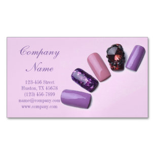 modern girly beauty salon purple nail artist 	Magnetic business card