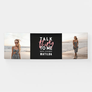 Modern girly black pink multi photo 30th birthday banner