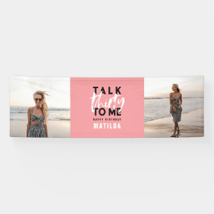 Modern girly black pink multi photo 30th birthday  banner
