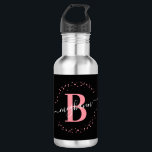 Modern Girly Black Pink Name Script Monogrammed  532 Ml Water Bottle<br><div class="desc">Girly, minimalist, modern, elegant, black and pink monogram initial name script custom personalised monogrammed water bottle. Featuring a monogram initial and a girly name signature script in a hand-written calligraphy font with swash tails and dotted circle frame around your monogram. Perfect feminine gift for girlfriend, sister, mother, birthday, wedding, bridal...</div>