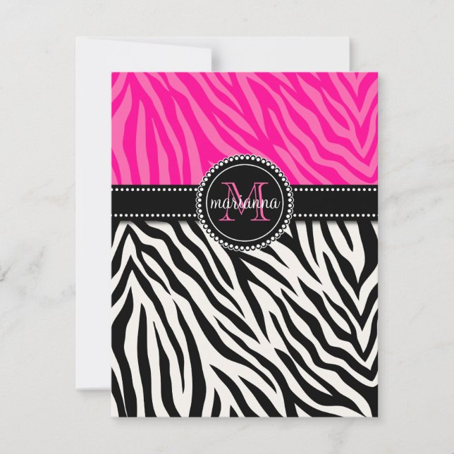 Modern Girly Black Pink Zebra Print Personalised (Front)