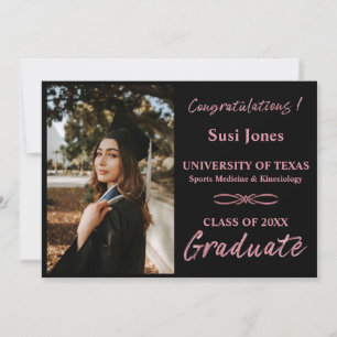 Modern Girly Black Sparkling Pink Graduate Photo  Announcement