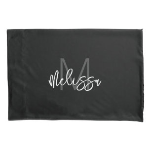 Modern Girly Black White Monogram Initial Name Pillowcase