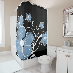 Modern Girly Blue and White Flowers Shower Curtain