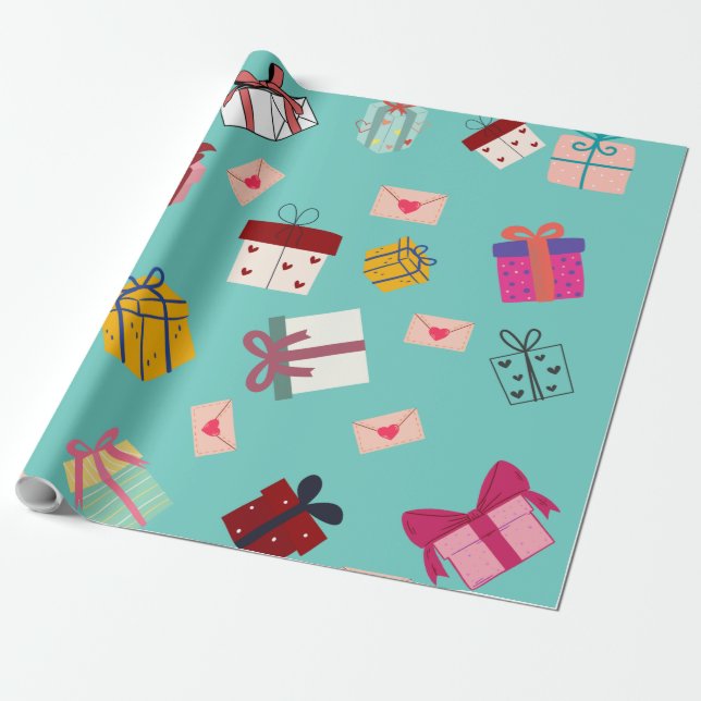 Modern girly blue birthday wrapping paper (Unrolled)