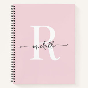 Modern Girly Blush Pink Script Monogram Name Notebook