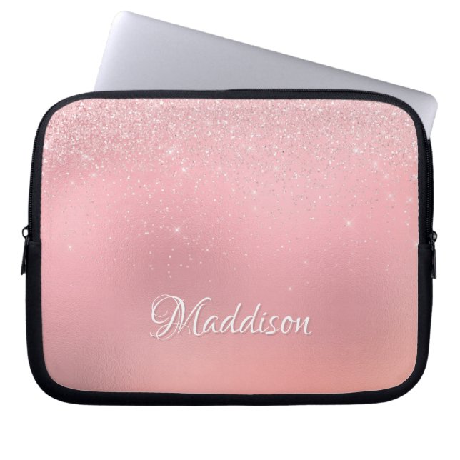 Modern Girly Blush Pink Silver Glitter Laptop Sleeve (Front)