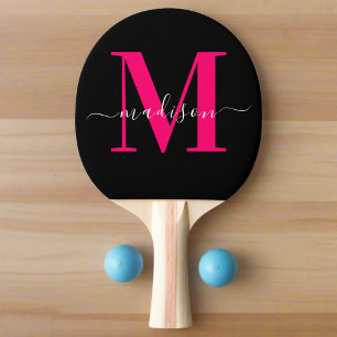 Modern Girly Bold Pink Initial & Black Monogram  Ping Pong Paddle
