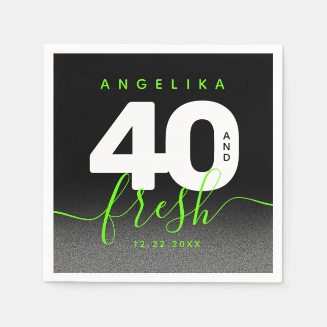 Modern Girly Bright Green 40 and Fresh Napkin (Front)