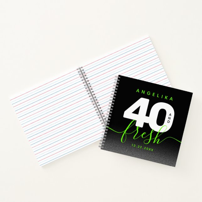Modern Girly Bright Green 40 and Fresh Notebook (Inside)