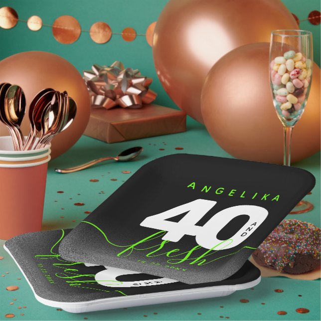 Modern Girly Bright Green 40 and Fresh Paper Plate (Multi)