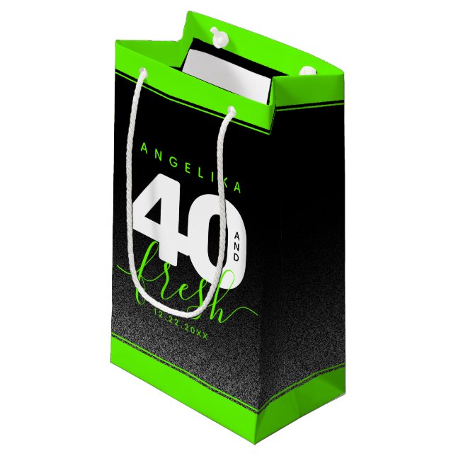 Modern Girly Bright Green 40 and Fresh Small Gift Bag (Front Angled)