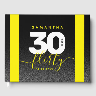 Modern Girly Bright Yellow 30 and Flirty Guest Book