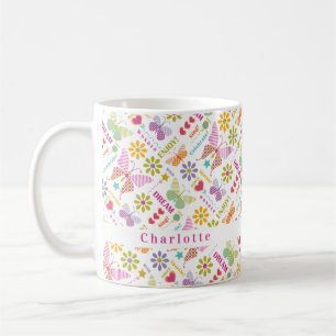 Modern Girly Butterfly Typography Pattern Coffee Mug