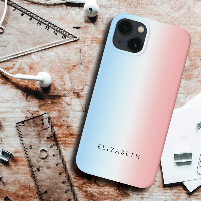 Modern Girly Chic Blue Pink White Simple Gradient Case-Mate iPhone Case (Creator Uploaded)