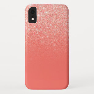 Modern girly chic coral glitter ombre colour block Case-Mate iPhone case