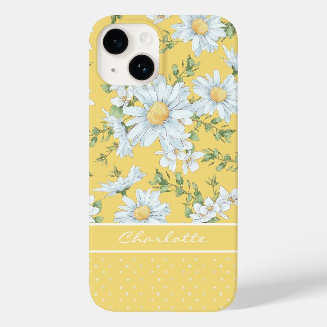 Modern Girly Chic Floral Dot Pattern Personalised  Case-Mate iPhone Case (Back)