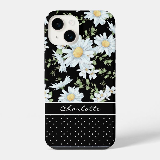 Modern Girly Chic Floral Dot Pattern Personalised  iPhone Case (Back)