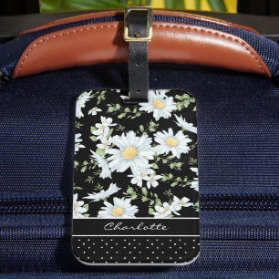 Modern Girly Chic Floral Dot Pattern Personalised Luggage Tag