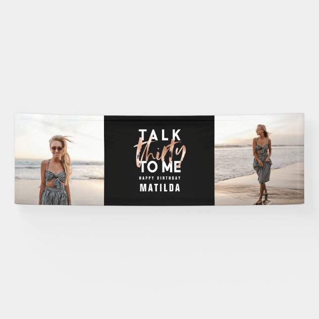 Modern girly chic rose gold photo 30th birthday banner (Horizontal)