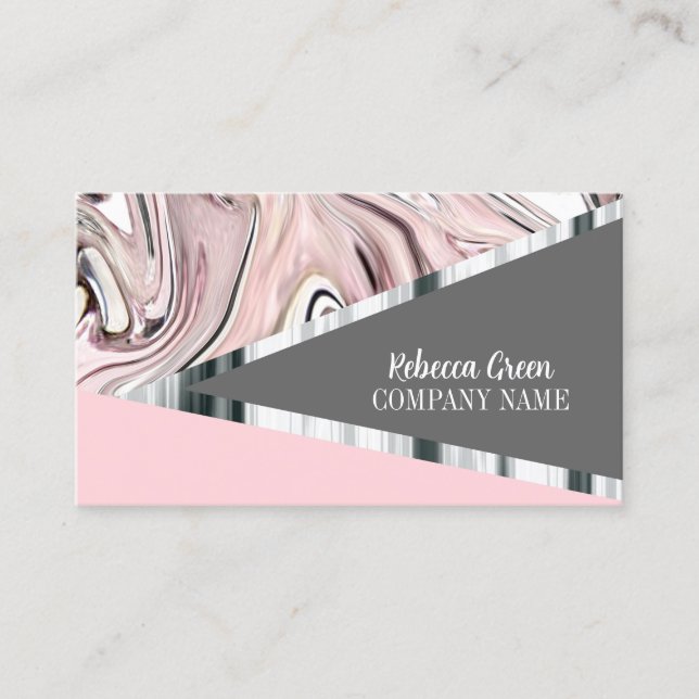 Modern Girly Chic Stylish Pink Grey Fashion Beauty Business Card (Front)