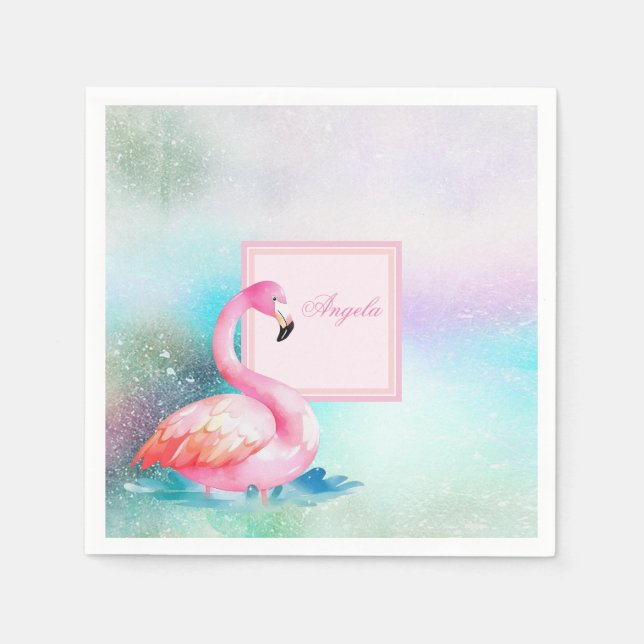 Modern Girly Colourful,Adorable Flamingos Napkin (Front)