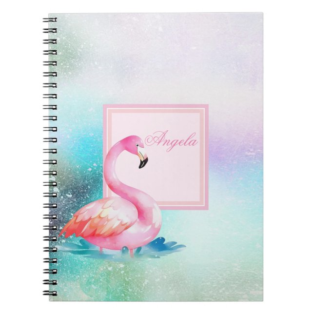Modern Girly Colourful,Adorable Flamingos Notebook (Front)