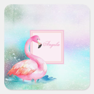 Modern Girly Colourful,Adorable Flamingos Square Sticker