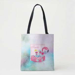 Modern Girly Colourful, Cute Mouse -Personalised Tote Bag