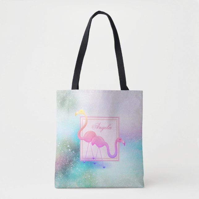 Modern Girly Colourful, Flamingos  -Personalised Tote Bag (Front)