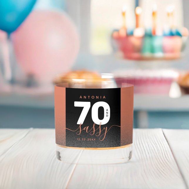 Modern Girly Copper Glitter 70 and Sassy Whiskey Glass (Insitu (Baby Shower))