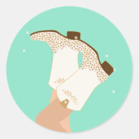 Modern Girly Cowgirl Boots Legs Stars Yeehaw Mint