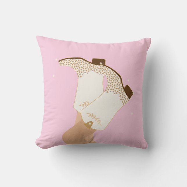 Modern Girly Cowgirl Boots Legs Stars Yeehaw Pink Cushion (Front)