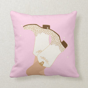 Modern Girly Cowgirl Boots Legs Stars Yeehaw Pink Cushion