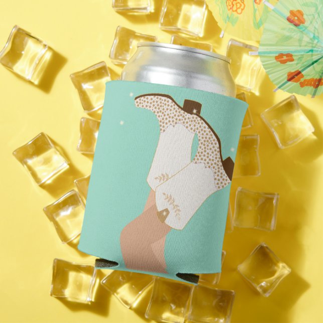 Modern Girly Cowgirl Boots Stars Mint  Can Cooler (In Situ Summer)