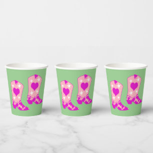 Modern Girly Cowgirl Western Yeehaw Boot Green Paper Cups