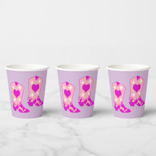 Modern Girly Cowgirl Western Yeehaw Boot Lilac Paper Cups