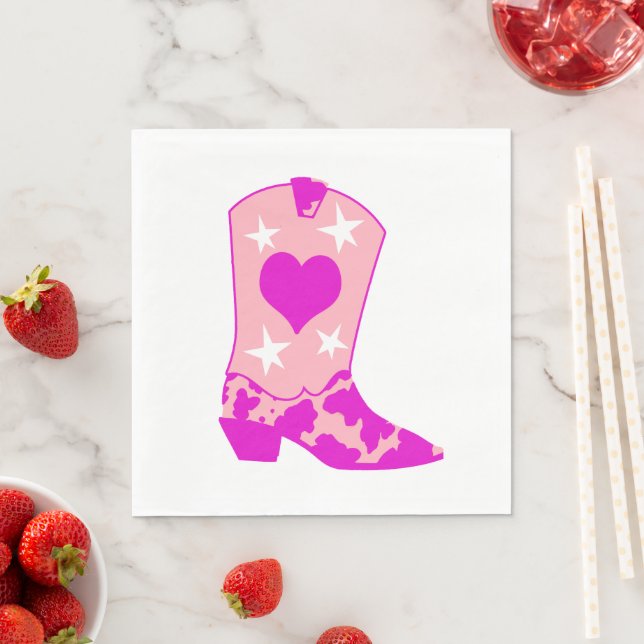 Modern Girly Cowgirl Western Yeehaw Boot White Napkin (Insitu)