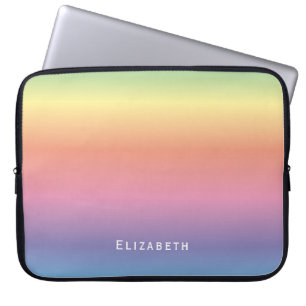 Modern Girly Cute Pastel Rainbow Ombre Custom Name Laptop Sleeve